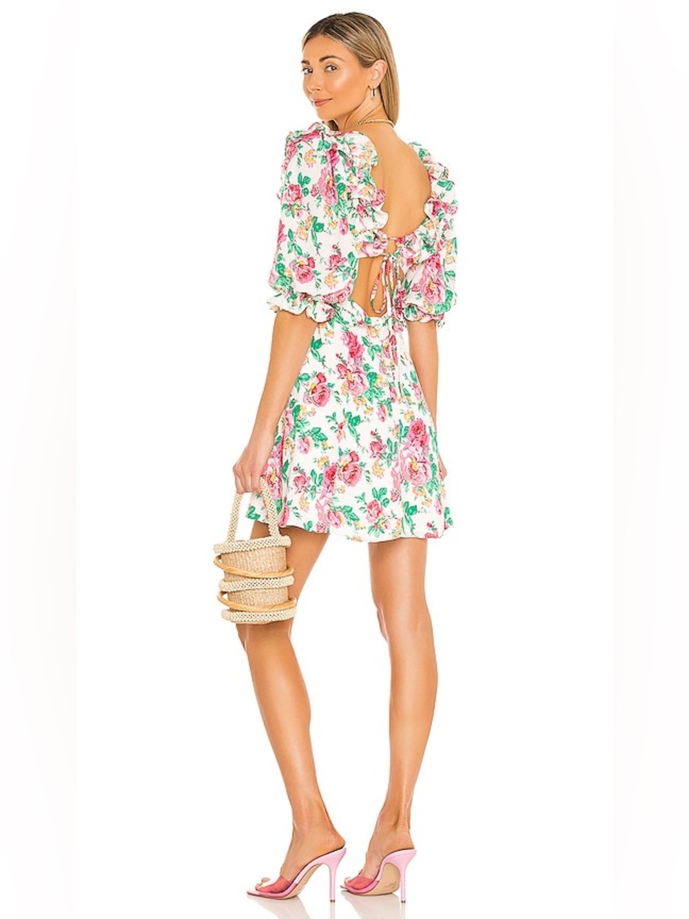 For Love And Lemons Pink and Green Floral Dress